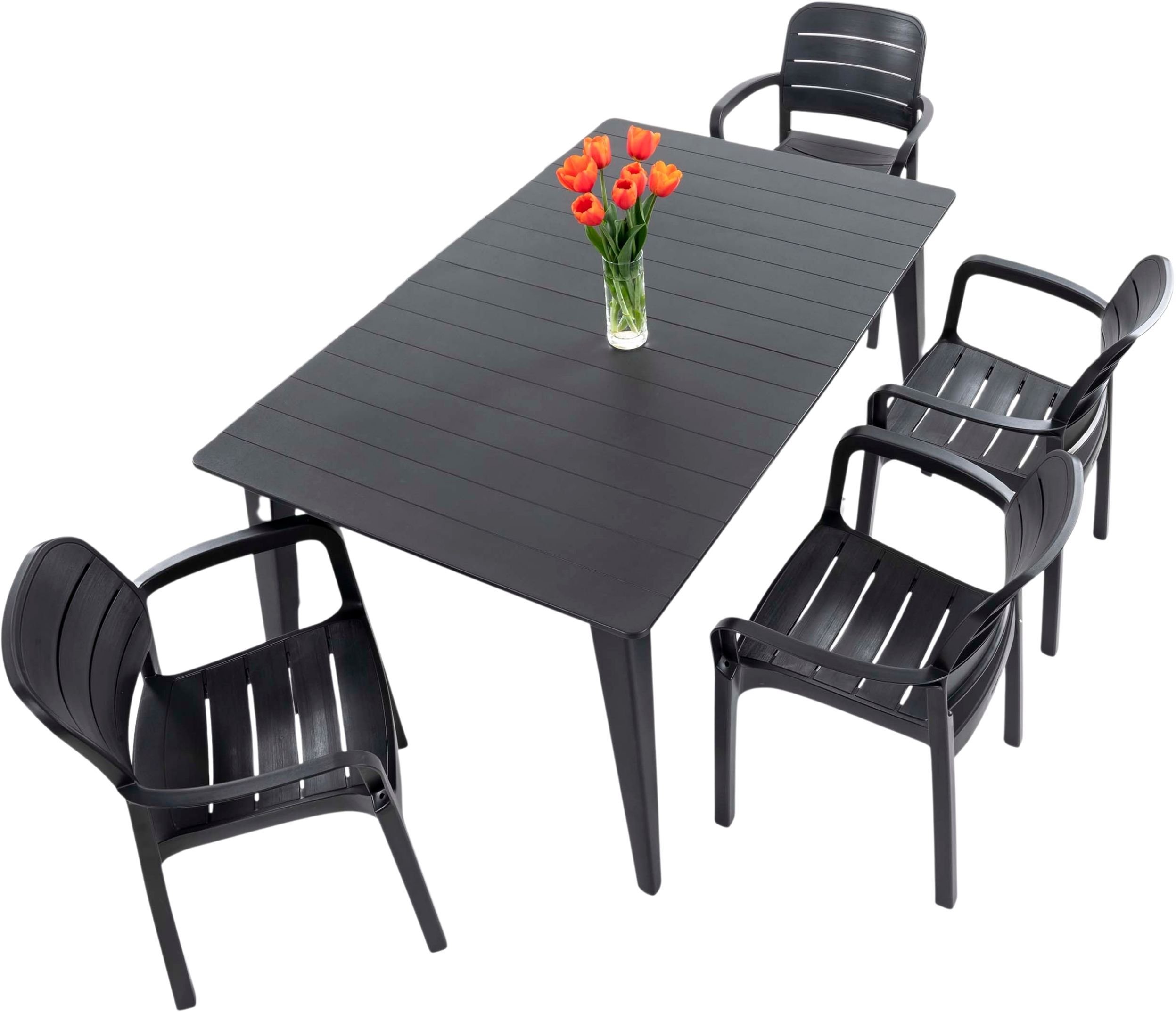 Zestaw mebli ogrodowych Krzesła Tisara Stół Lima grafitowy dla 4 osób