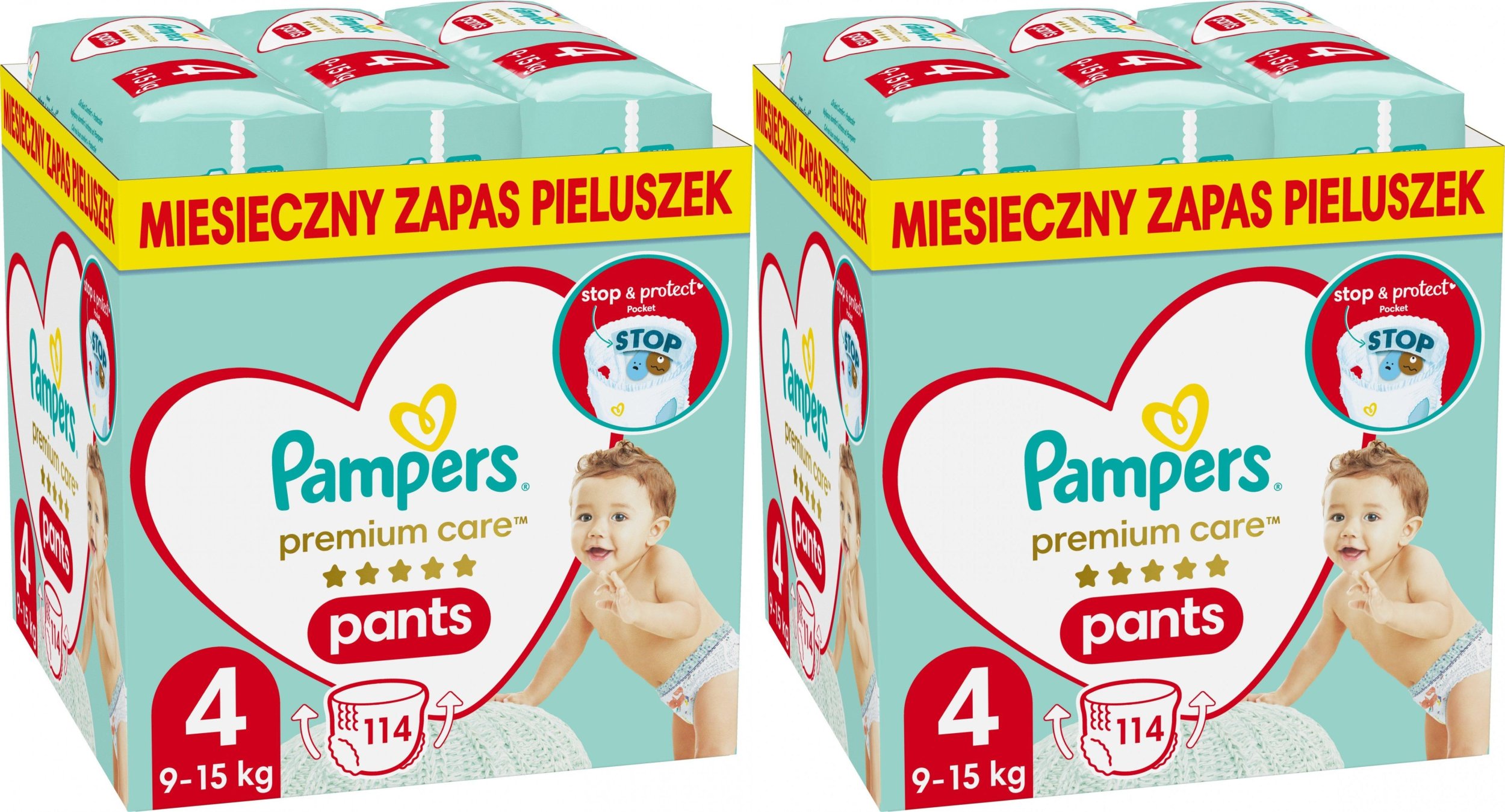 Pampers Pieluchomajtki Premium Care 4, 9-15 kg, 114 szt. x2