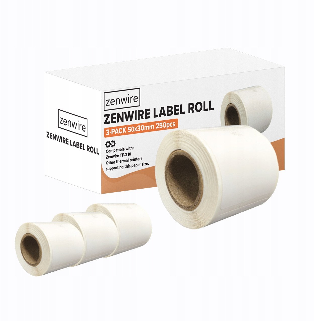Zenwire Etykiety Termiczne Samoprzylepne 3-pak 250 szt Rolki 50x30 mm do Mini Drukarki TP-210