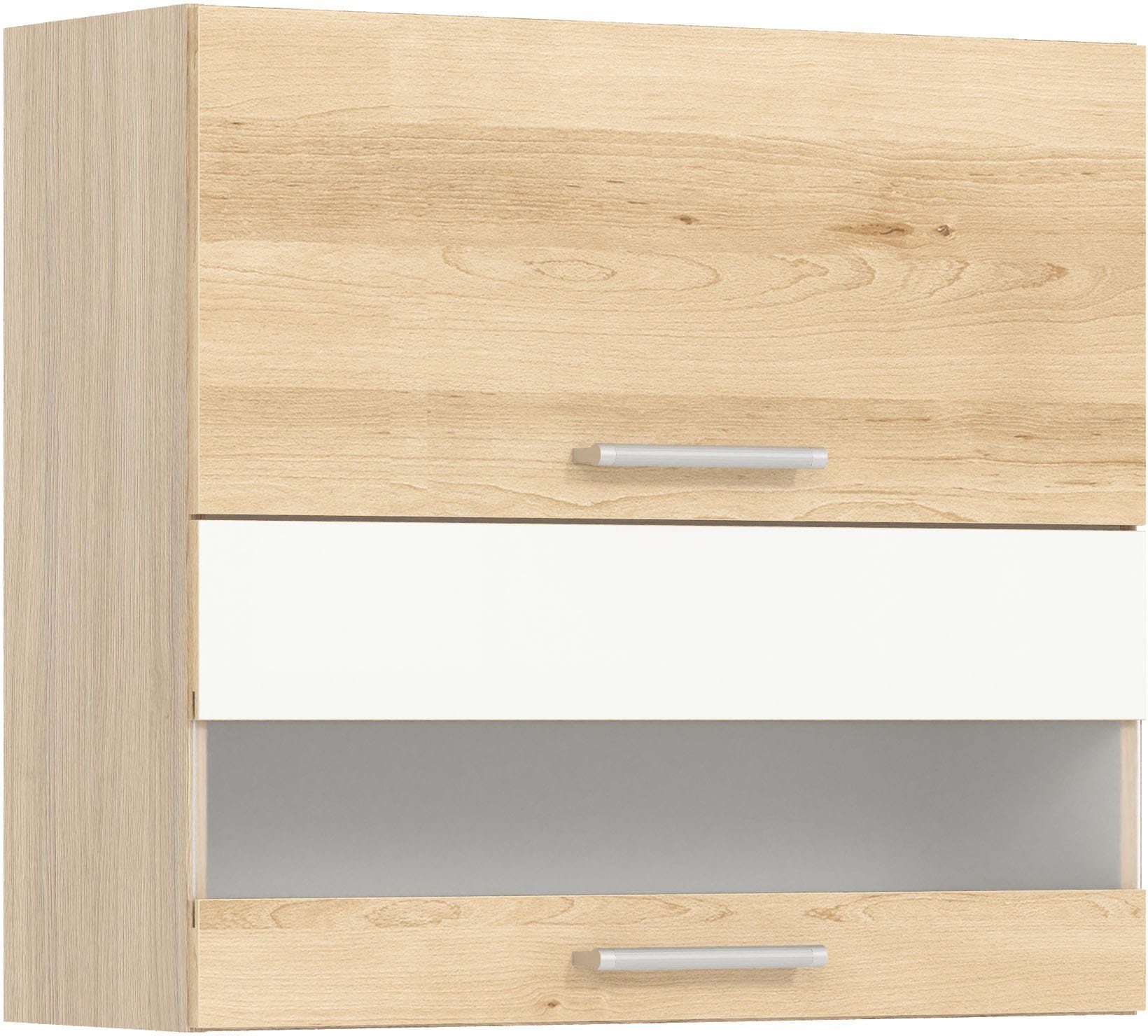 Szafka górna witryna kuchenna wisząca uchylna MODENA MD9/G80W buk / biały połysk