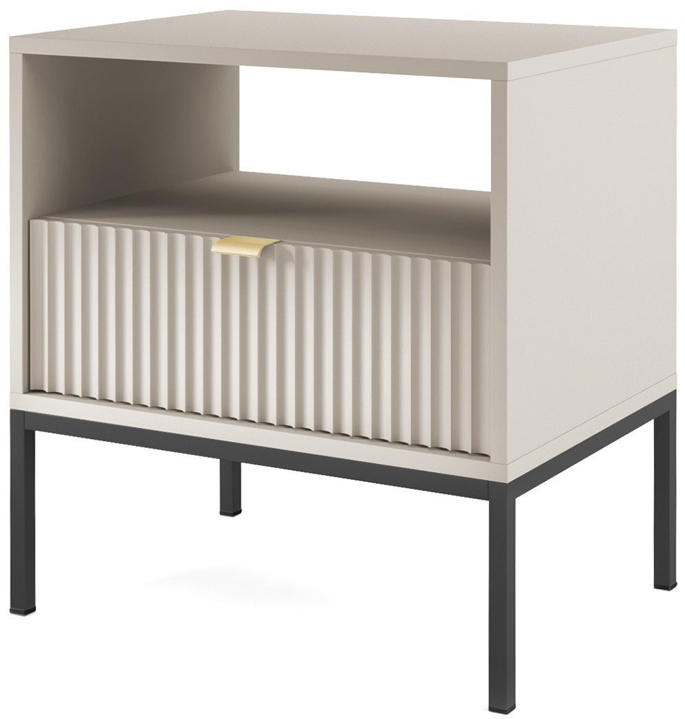 Stolik nocny Kioto w kolorze cashmere z czarnymi nóżkami
