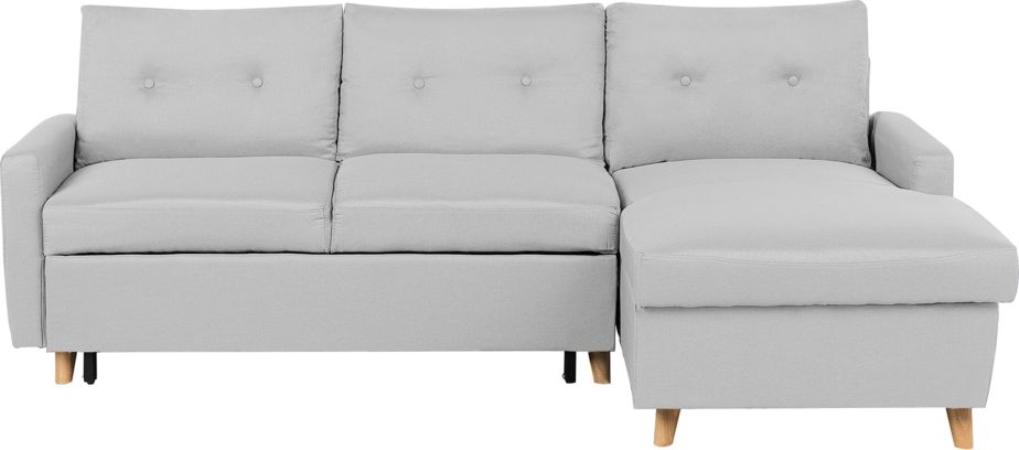 Beliani Narożnik lewostronny rozkładany z pojemnikiem jasnoszary FLAKK