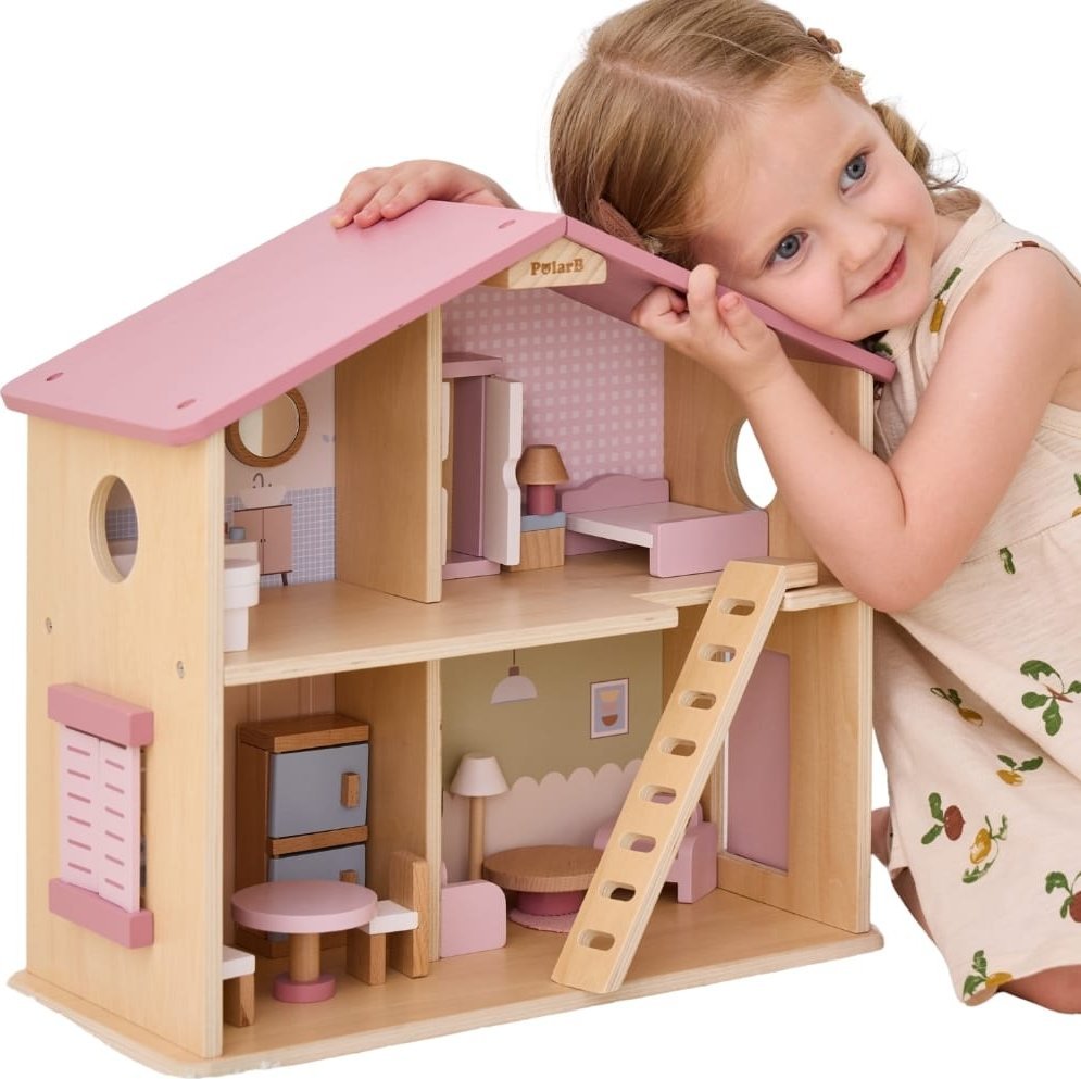 VIGA PolarB Duży Drewniany Domek dla Lalek 17 el.