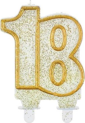 GoDan Świeczka na 18-tke z brokatem i złotą obwódką - 1 szt. uniwersalny