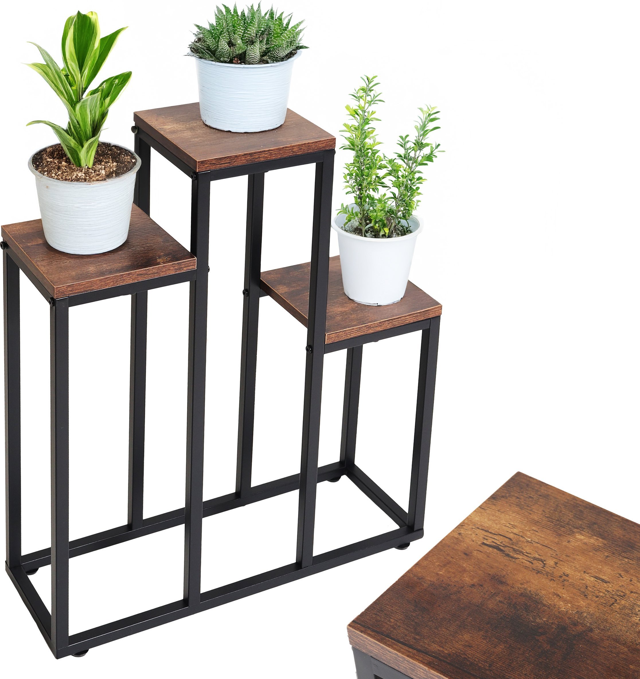 Kwietnik stojący metalowy piętrowy stojak na 3 kwiaty regał dąb antyczny