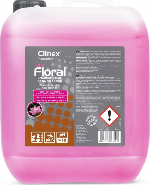 Clinex Płyn do mycia podłóg bez smug połysk zapach CLINEX Floral - Blush 10L Płyn do mycia podłóg bez smug połysk zapach CLINEX Floral - Blush 10L