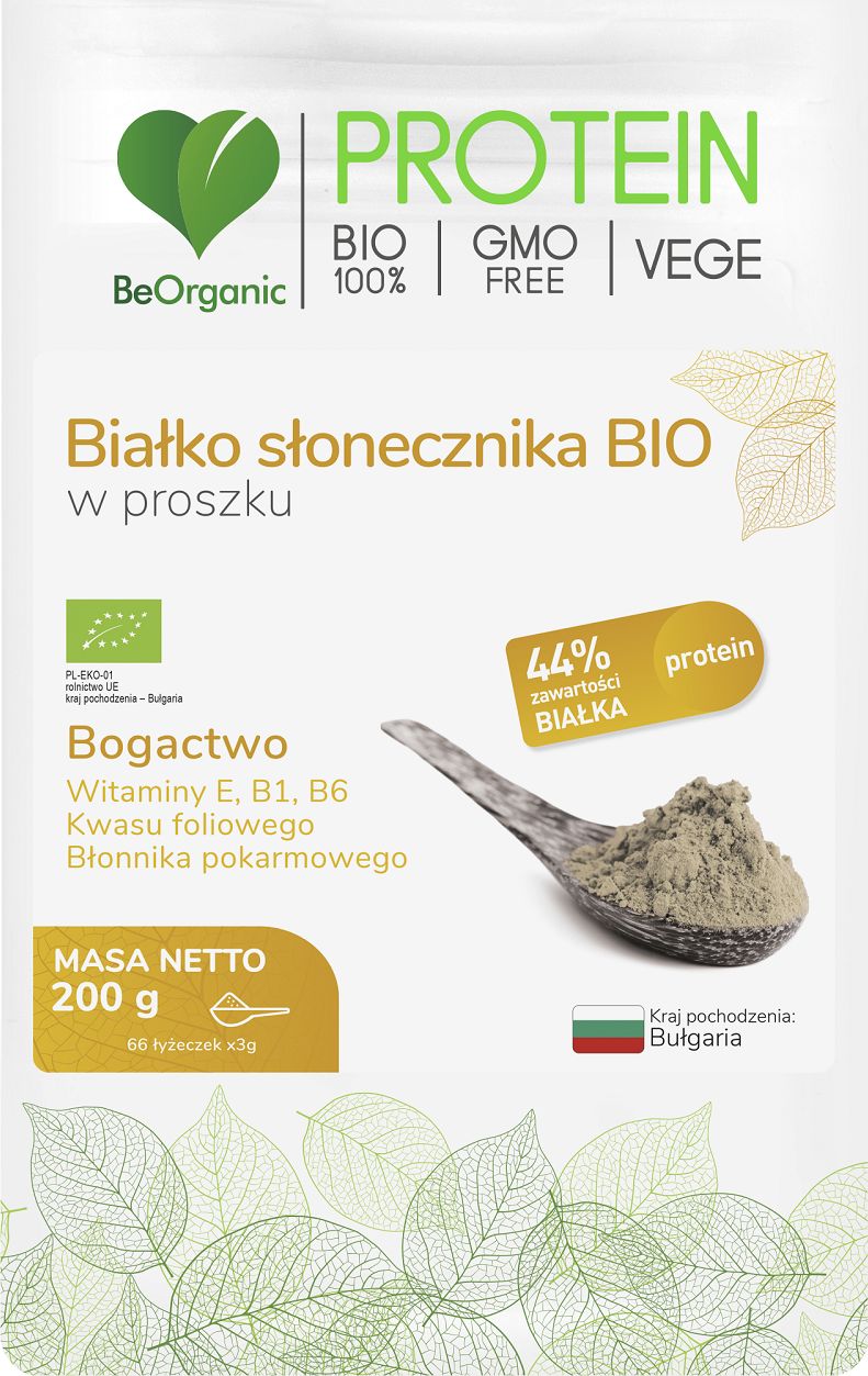 Beorganic Białko Słonecznika Bio W Proszku 200G Witamina E B1 B6 Kwas Foliowy Błonnik Pokarmowy