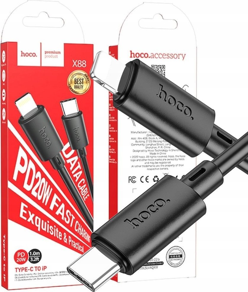 Kabel USB Hoco HOCO kabel Typ C do Lightning PD 20W X90 1 m czarny