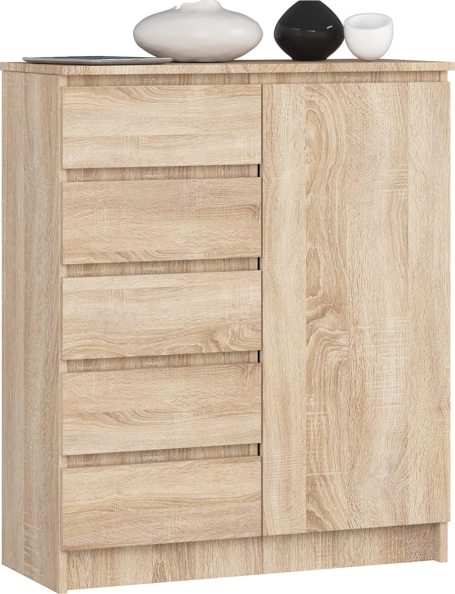 Fabryka Mebli Akord Komoda do salonu 80 cm 1 drzwi 5 szuflad 3 półki - dąb sonoma