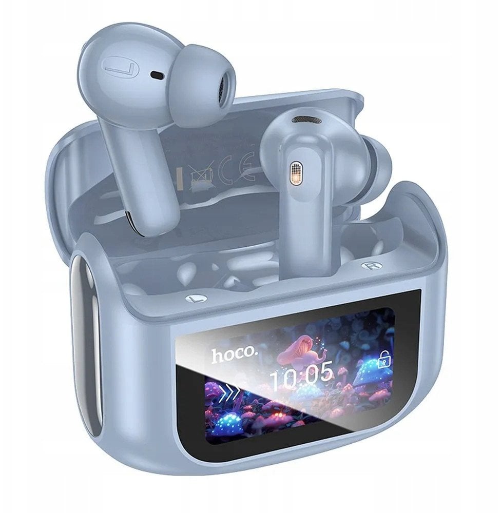 Słuchawki bezprzewodowe douszne Hoco z ekranem dotykowym TWS ANC ENC EQ21 niebieskie