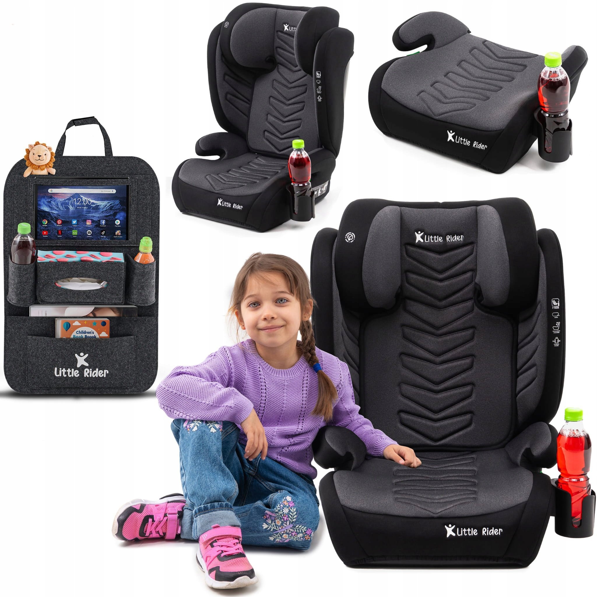 FOTELIK SAMOCHODOWY MODEL VINCENT SZARO-CZARNY PIKOWANY R129 100-150 CM