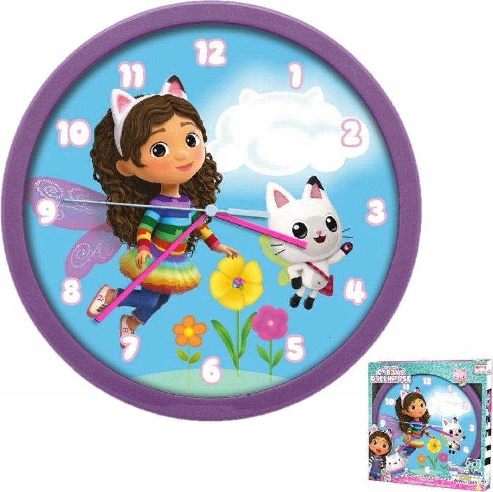 Kids Euroswan Zegar ścienny 25cm Koci Domek Gabi. Gabby's Dollhouse GD00021 Kids Euroswan