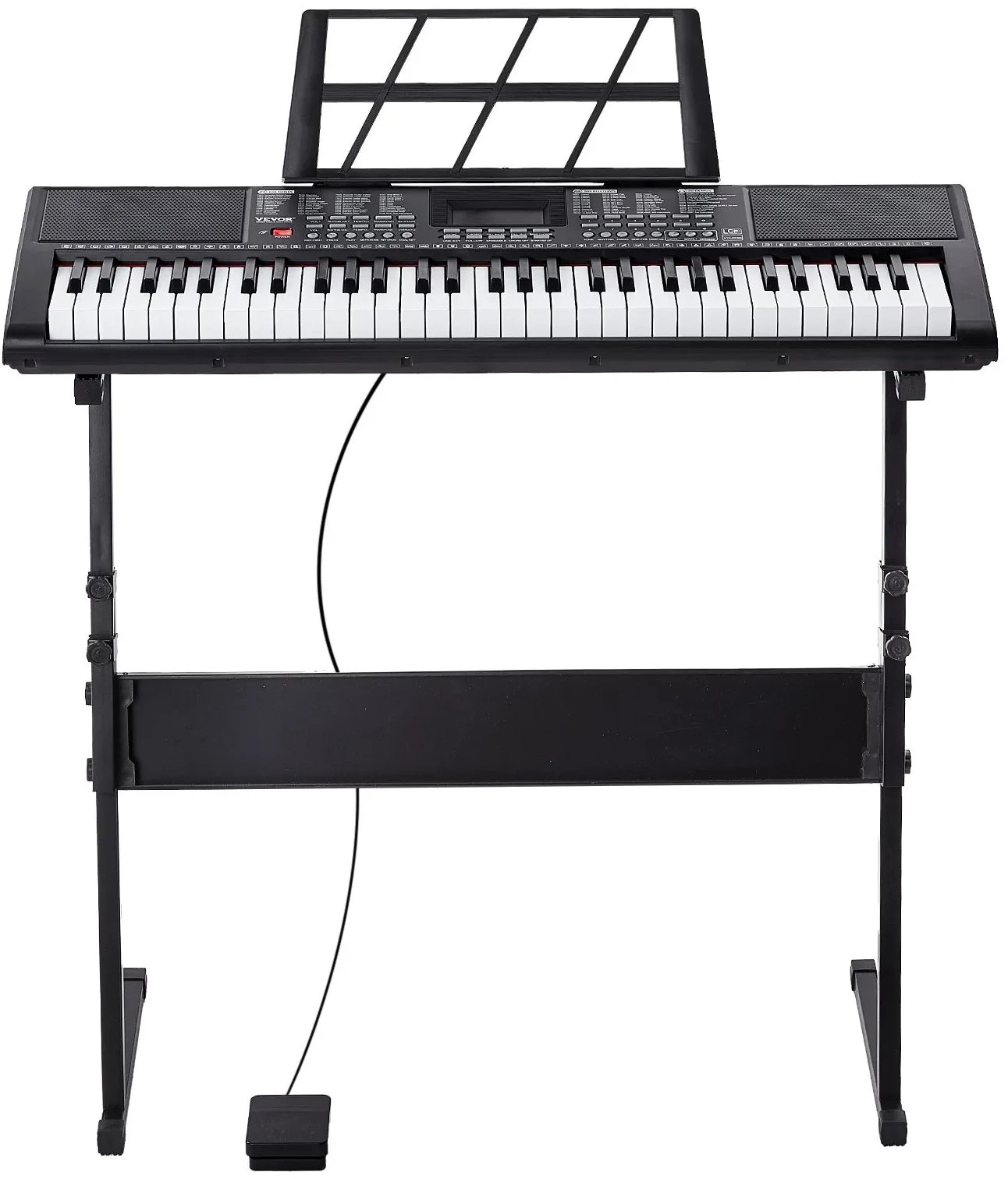 Keyboard 61 klawiszy przenośny z regulowanym stojakiem do nauki i koncertów