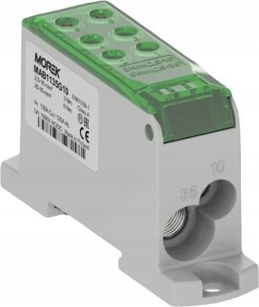 MOREK Blok dystrybucyjny - rozdzielczy OJL135A zielony AL/CU we:1x2,5-35mm2 /1x2,5-10mm2 wy: 4x2,5-16mm2/2x2,5-10mm2 1000V MAB1135G10