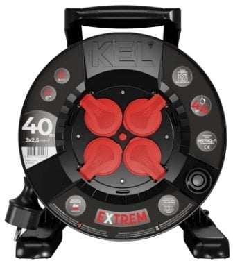 Przedłużacz bębnowy EXTREME LINE 4 gniazda z/u IP44 16A H07BQ-F 3x2,5 40m czarny W-100087