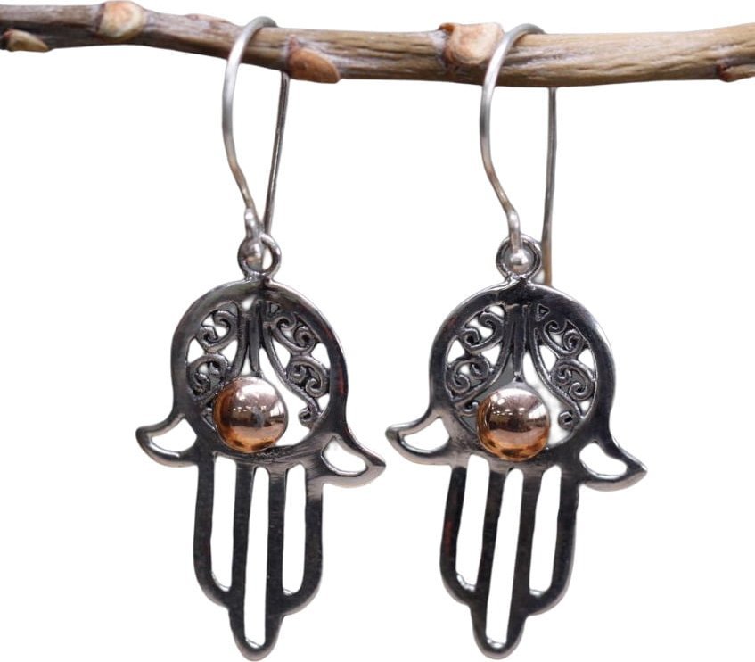 Lovrin Kolczyki srebrno złote - Hamsa