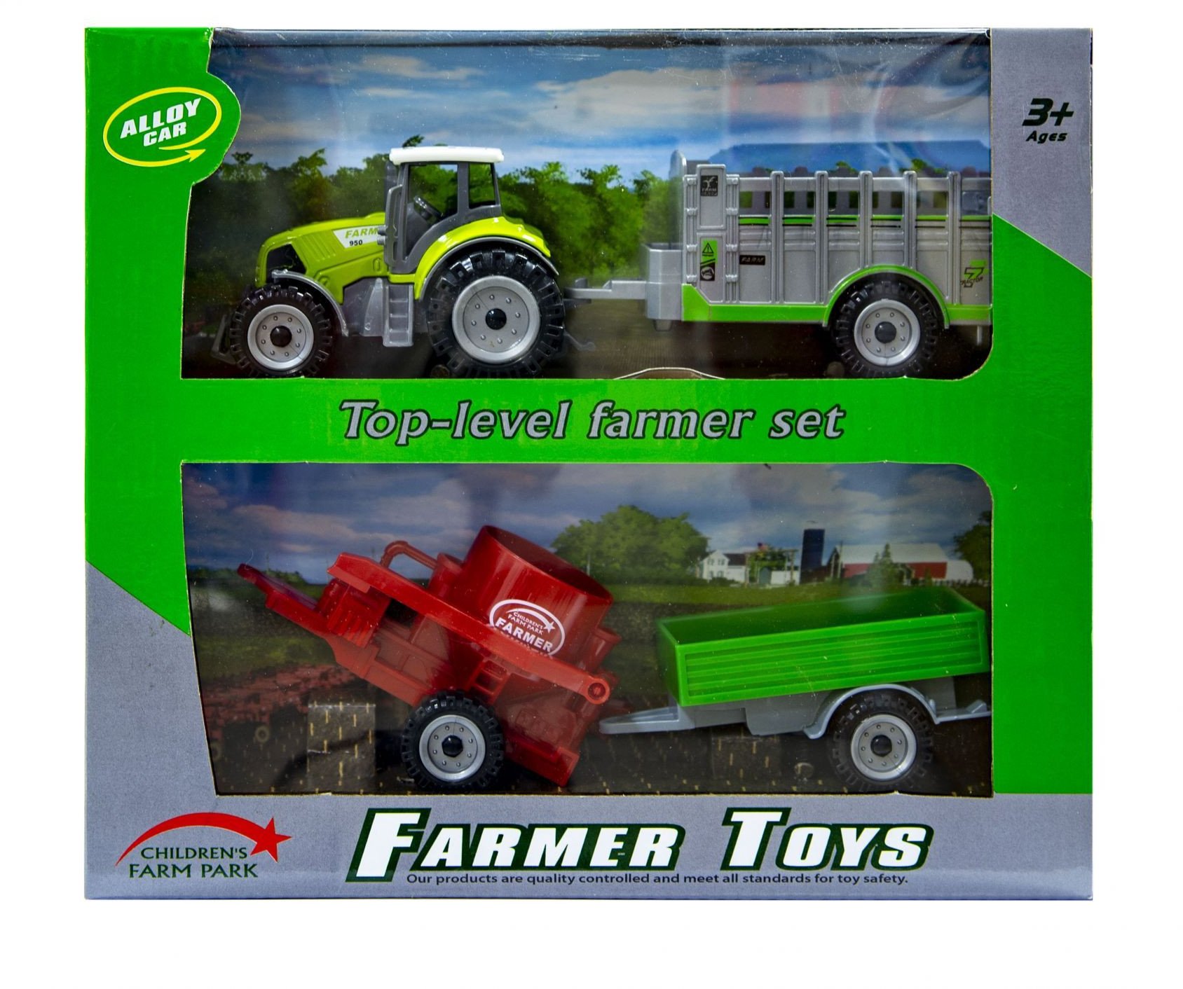 Traktor z wymiennymi przyczepami zielony