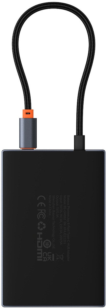 Hub USB-C 8w1 Baseus PioneerJoy HDMI 4K@60Hz + HDMI 4K@30Hz + DisplayPort 8K@30Hz + VGA + 2 x USB-A 3.0 + 2 x USB-C - szary