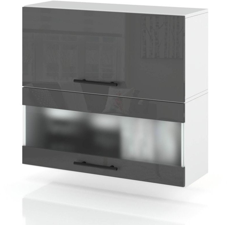 Szafka Kuchenna Wisząca Witryna Klapowa 80cm Spremium Szary Połysk