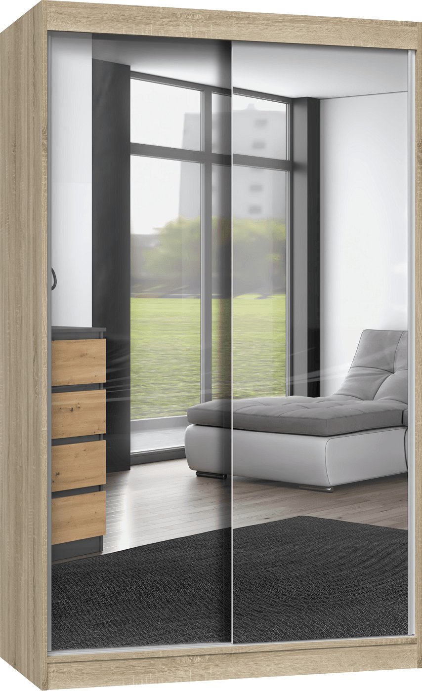 Topeshop SZAFA PRZESUWNA IGA 120 CM DRZWI 2 LUSTRA DĄB SONOMA