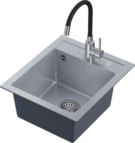 Zlewozmywak Steiner ART JOHNNY 100 (43x50x20,3) Steingran Art Silver z syfonem manualnym, baterią Maggie i zaślepką - srebrny