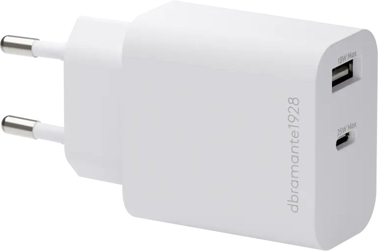 Zasilacz do laptopa dbramante re-charge - Zasilacz - 25 Watt - 2 wyjścia (24 pin USB-C, USB) - biały