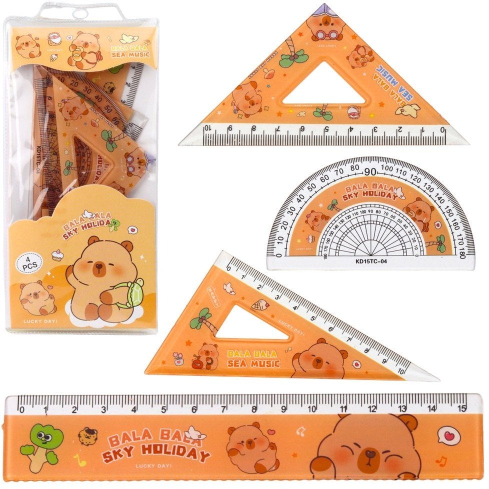 Zestaw Przybory Geometryczne Kapibara Linijka Kątomierz Ekierki 4el