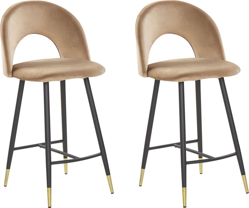 Beliani Zestaw 2 krzeseł barowych welurowy beżowy FALTON