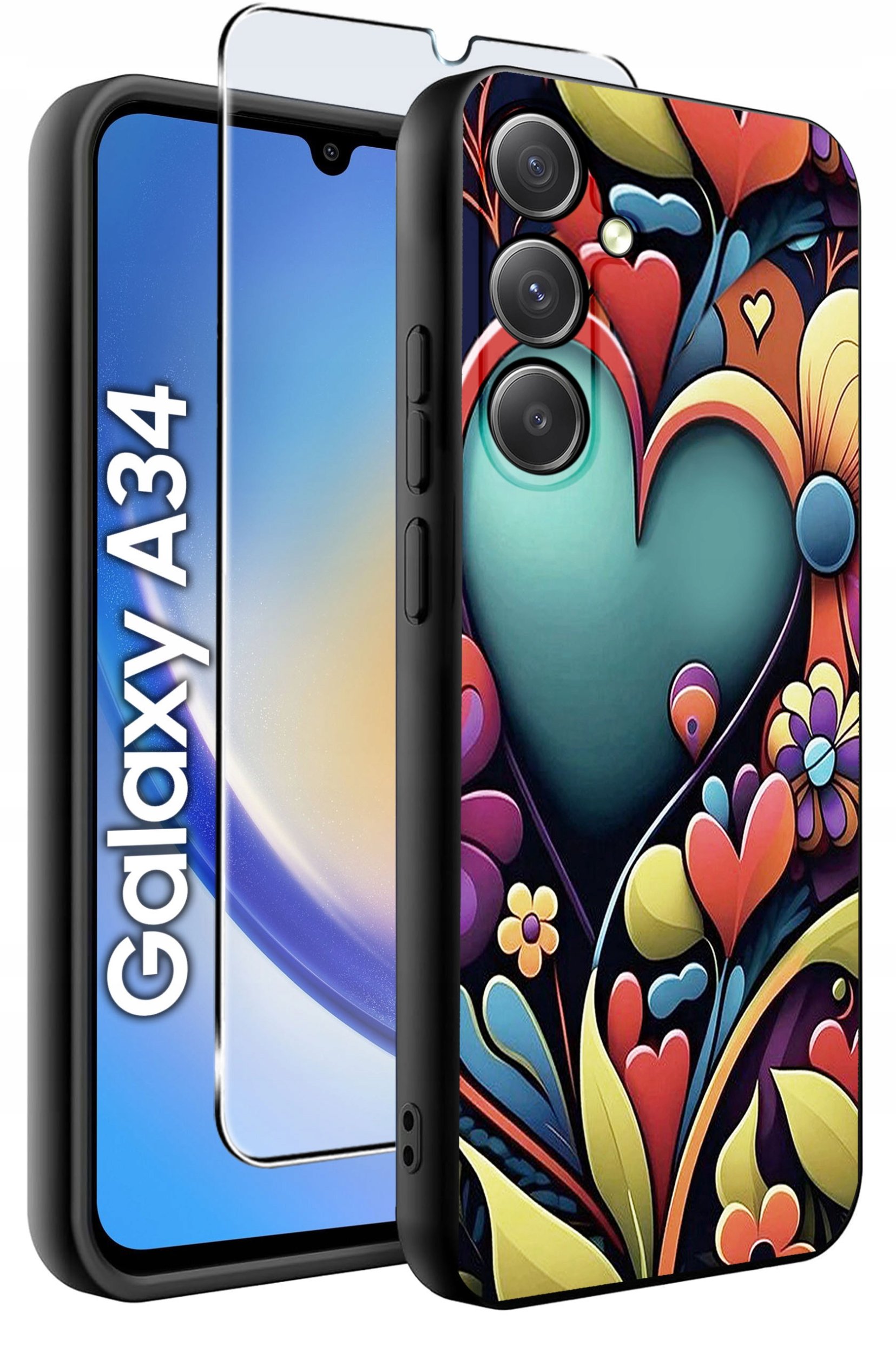 ETUI do Samsung A34 5G WZORY | SILIKONOWE MATT CASE + SZKŁO 9H