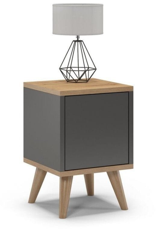 Szafka nocna na nóżkach, zamknięta, SKAND, 30x30x45 cm, grafit, dąb, mat