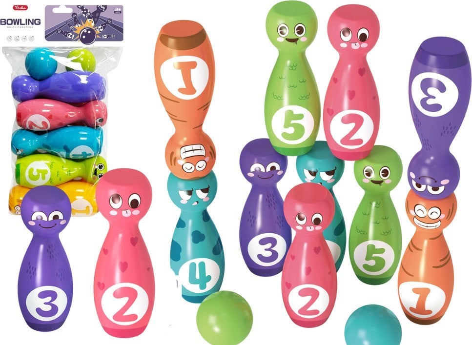 Zestaw Do Gry W Kręgle Buźki Kule Kolorowe 10szt