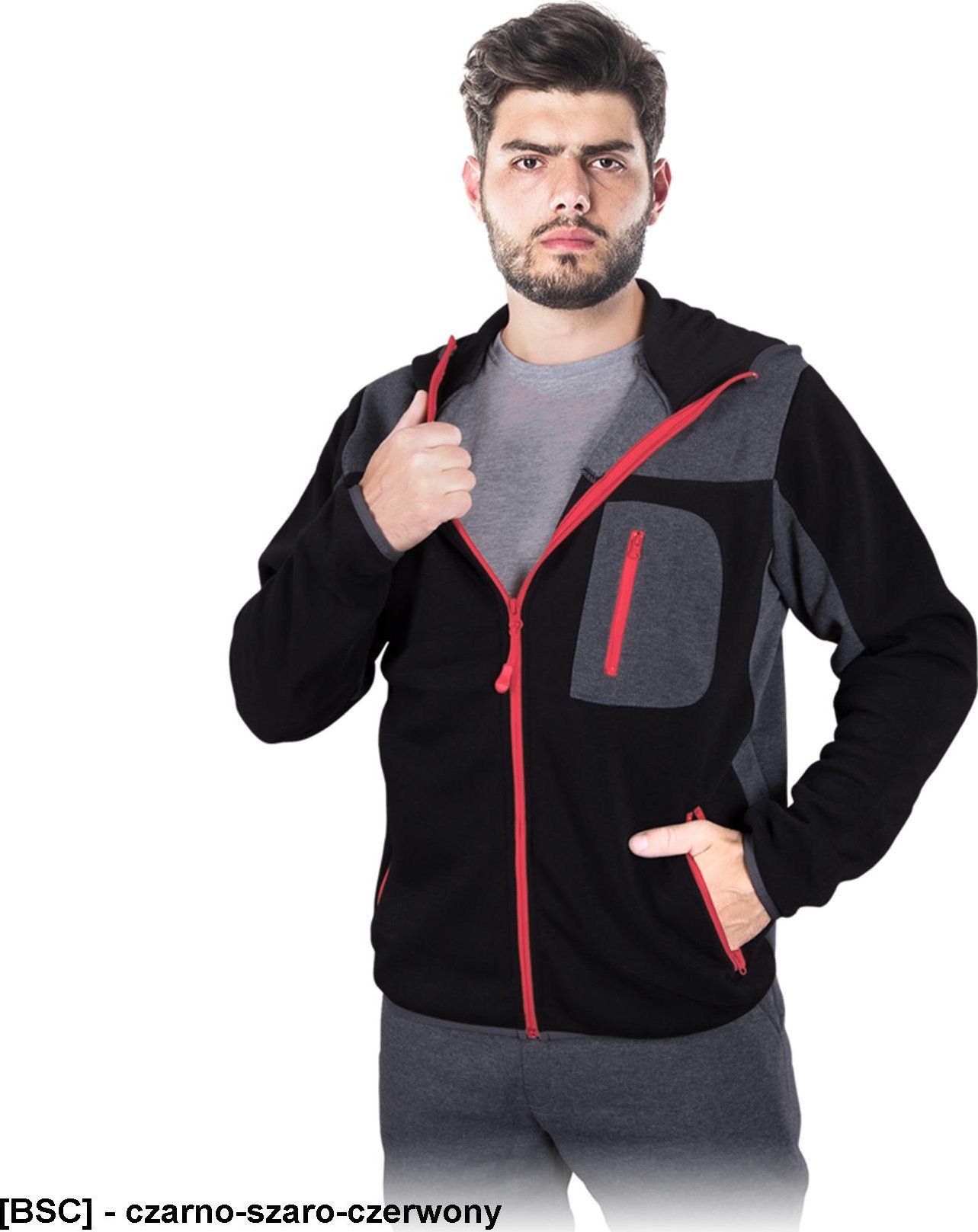 Reis LH-SCOTER - Bluza ochronna z kapturem - czarno-szaro-czerwony M