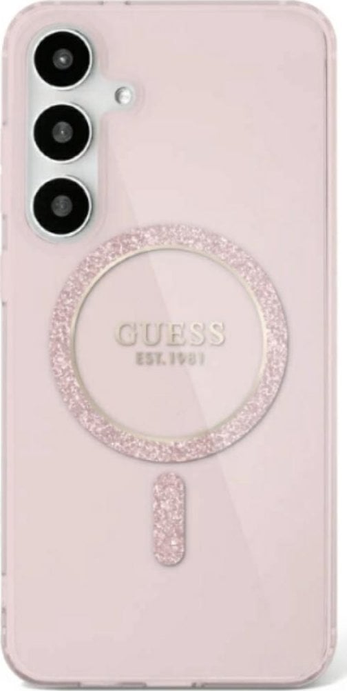 Guess Glitter Circle Classic Logo MagSafe Case for Samsung Galaxy S25 Ultra Pink