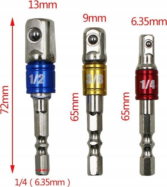 Rosfix ADAPTERY DO NASADEK WKRĘTARKA 1/2 3/8 1/4 3 SZT