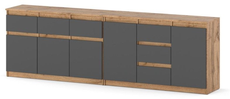 Komoda Nowoczesna Szafka Duża Do Salonu 6 Szuflad 240cm Dąb Wotan Szara