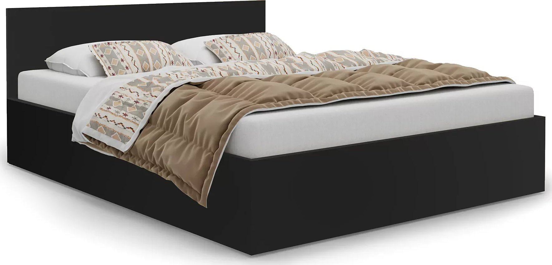 Elior Czarne łóżko dwuosobowe z materacem 140x200 - Cansar 3X