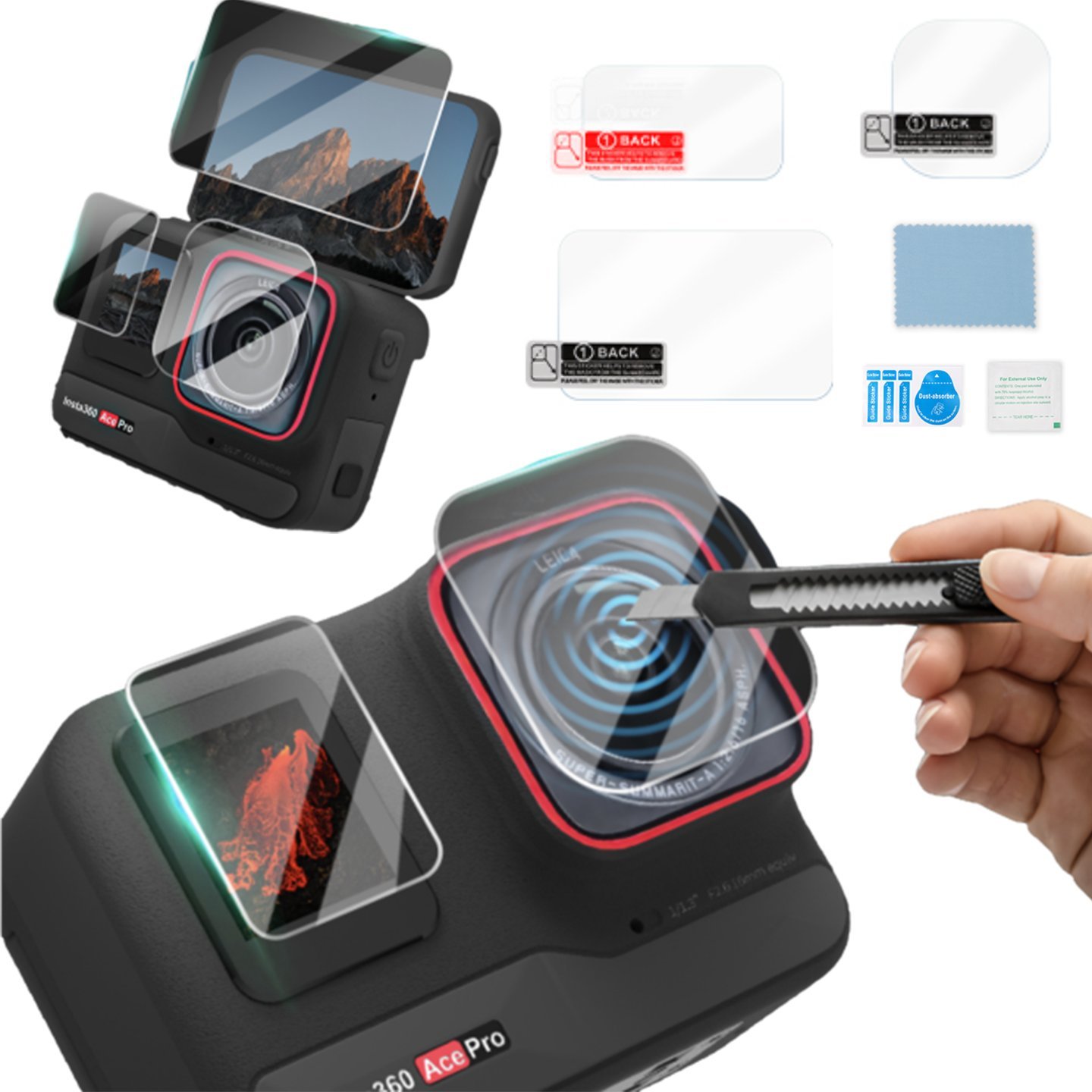 SunnyLife SZKŁO HARTOWANE NA OBIEKTYW I EKRAN DO INSTA360 ACE PRO - 3 SZT.