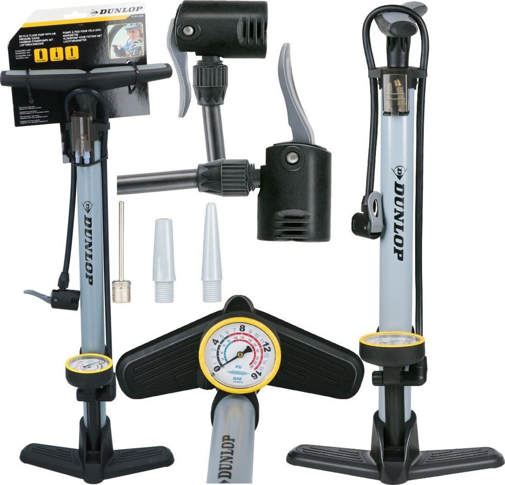 Dunlop POMPKA WARSZTATOWO ROWEROWA DUNLOP 230Psi (16Bar) Z MANOMETREM SZARA