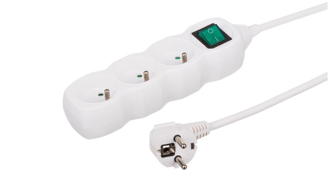 Przedłużacz 3-gniazdowy, 5m biały, z wyłącznikiem, 3x1,0mm OWY 35350