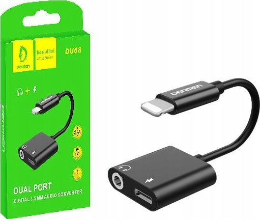 Adapter USB Vega ADAPTER HF IPHONE DENMEN CZARNY AUDIO JACK + ZASILANIE DU08>