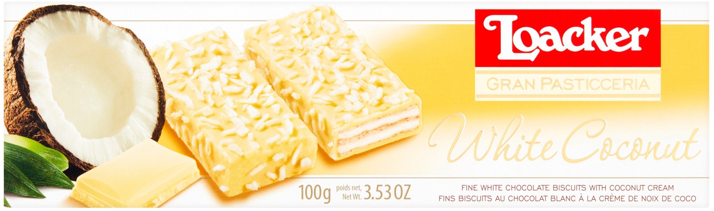 Wafelki kokosowe w białej czekoladzie 100g- Loacker