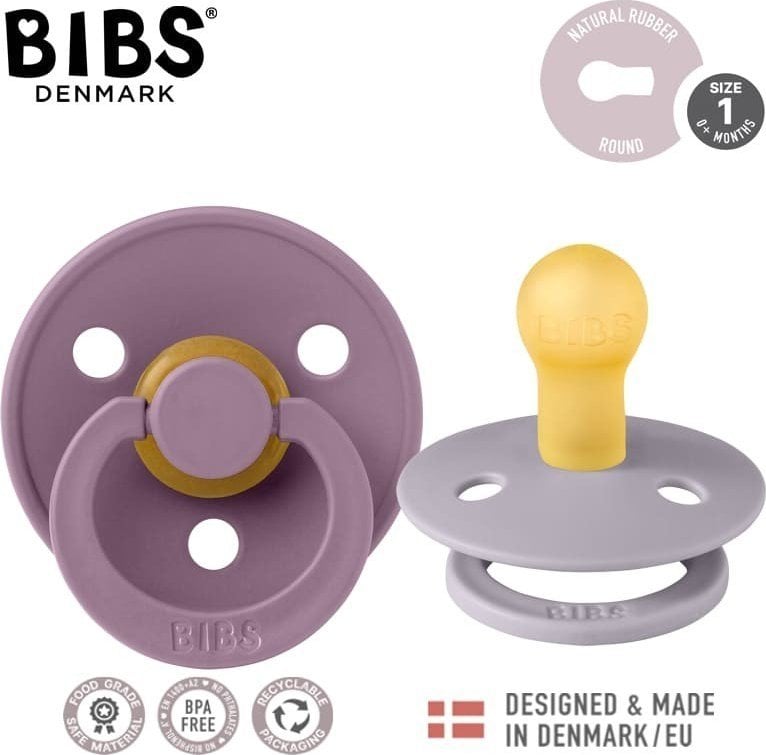 Bibs BIBS COLOUR 2-PACK FOSSIL GREY & MAUVE S Smoczek Uspokajający kauczuk Hevea