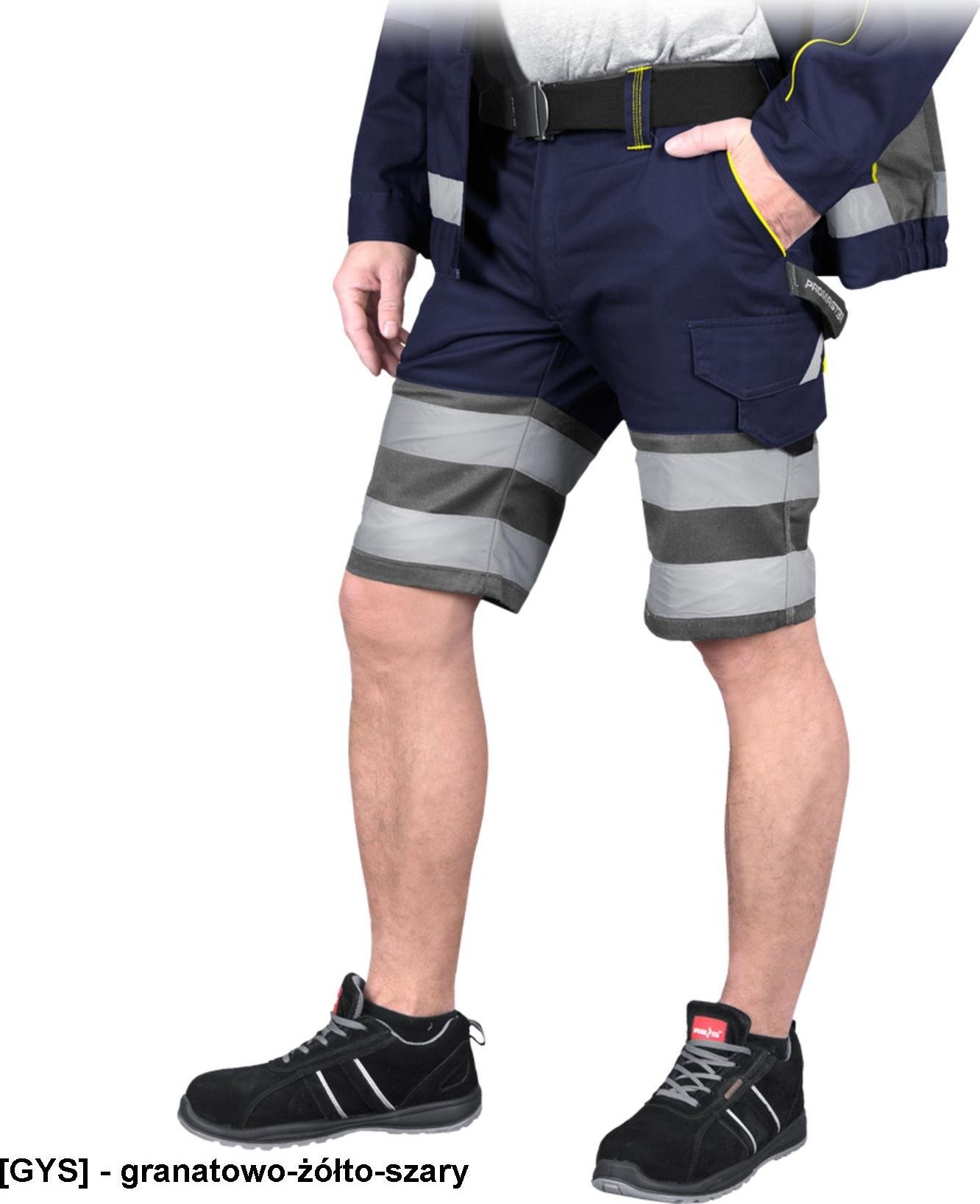 R.E.I.S. PROM-TS - Spodnie ochronne do pasa z krótkimi nogawkami PROM - granatowo-żółto-szary L