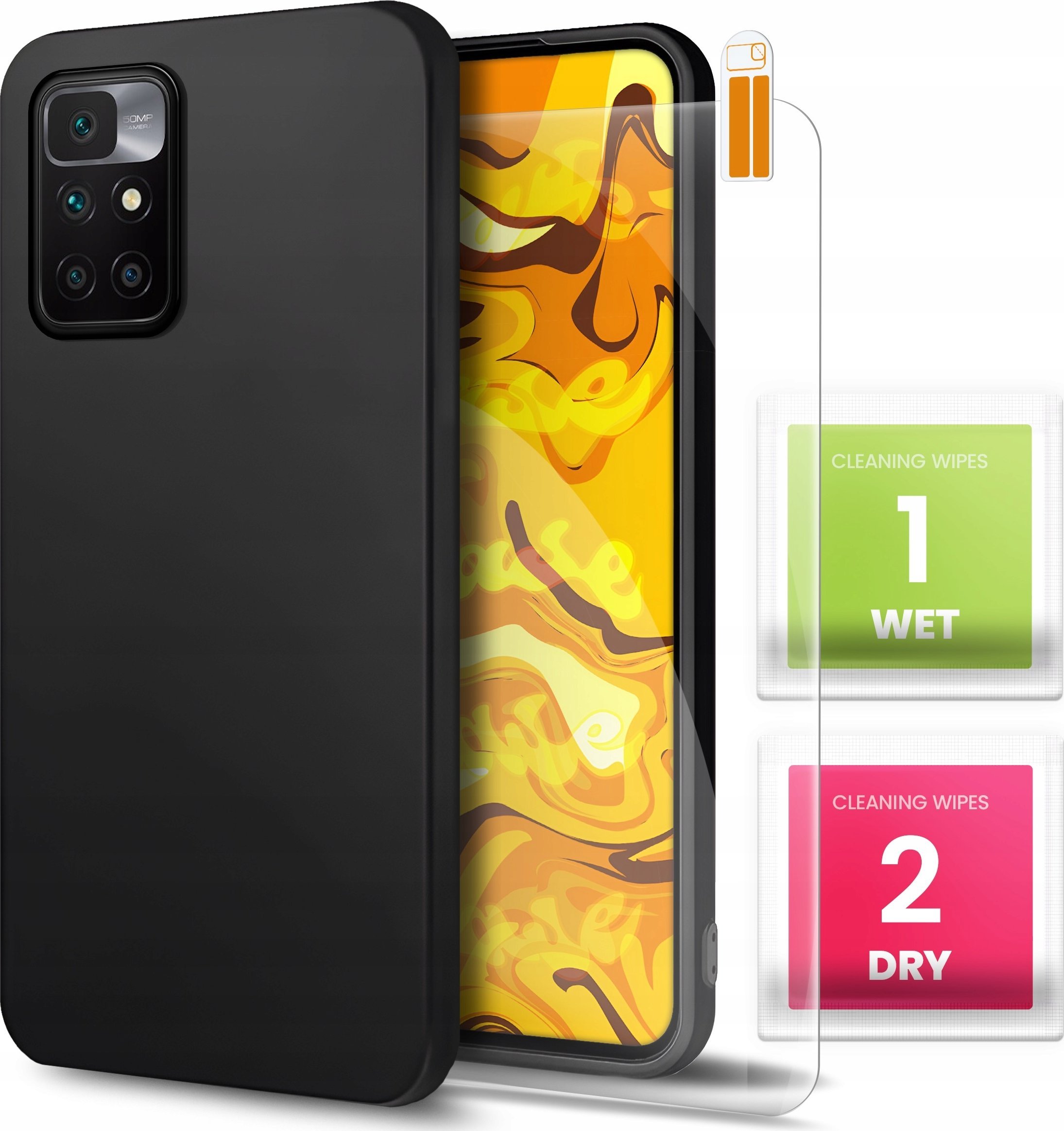 Hello Case Etui do Xiaomi Redmi 10 (Czarne, Matowe, Obudowa Slim, Silikon) SZKŁO 9H