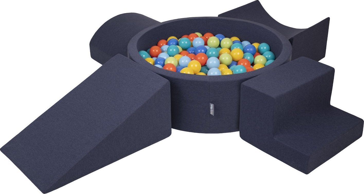 KiddyMoon KiddyMoon Piankowy plac zabaw PPZP-OK30D-115 z piłeczkami granatowy: jasny zielony-pomarańcz-turkus-niebieski-babyblue-żółty basen 300/klin