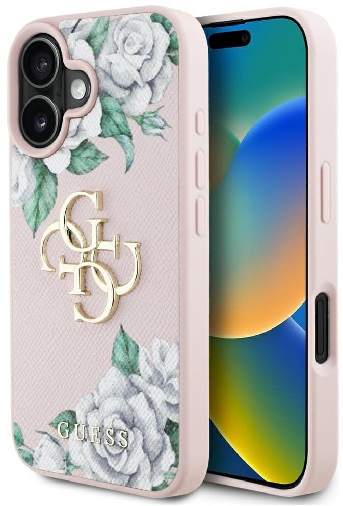 Etui Guess Grained Roses Big 4G logo do iPhone 16 różowy