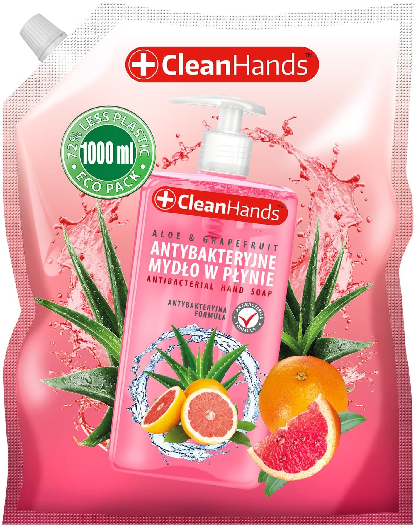 CLEANHANDS Hand Soap Mydło antybakteryjne w płynie Aloes i Grejpfrut - zapas 1000 ml