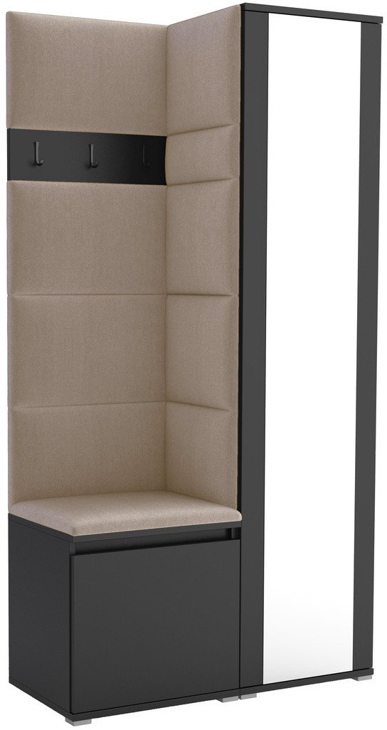 Tapicerowana garderoba Noris VI z lustrem - czarny + tkanina Trinity 04