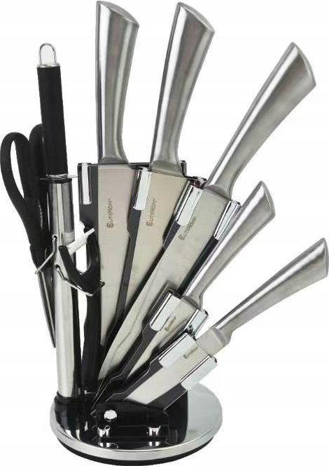Elitehoff ZESTAW 9 ELEM. NOŻY KUCHENNYCH W STOJAKU Z OSTRZAŁKĄ I NOŻYCAMI E-6265