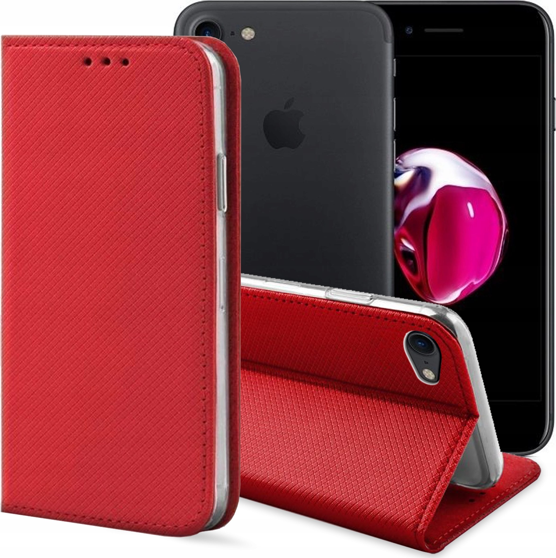 Hello Case ETUI Z KLAPKĄ DO APPLE IPHONE 7 / 8 / SE 2020 / SE 2022 CZERWONE ZAMYKANE